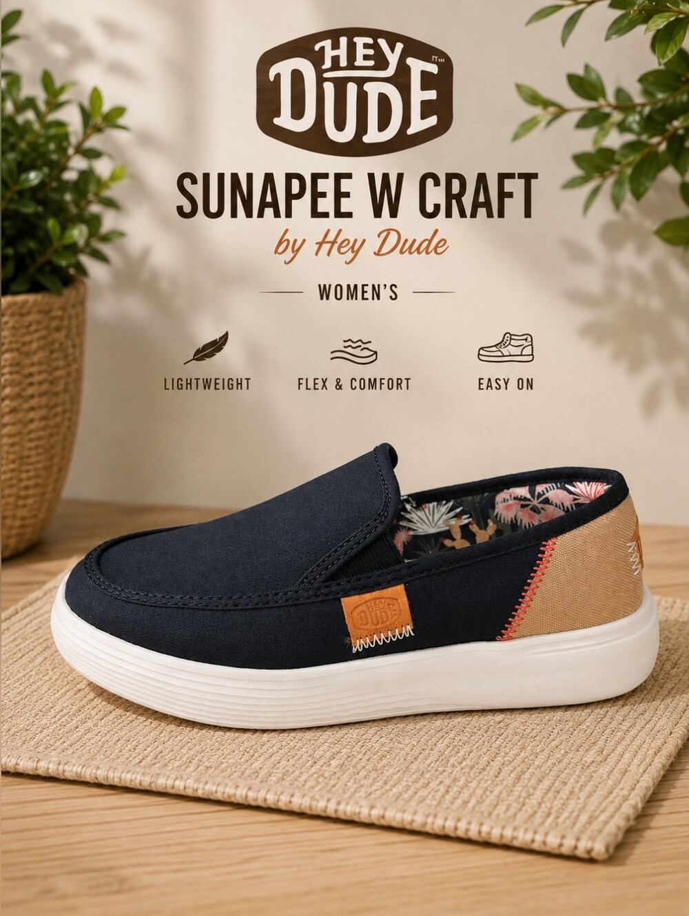 HEYDUDE Sunapee W Craft Navy Multi Slip-On Shoes Women’s 6 / Youth 5 NIB